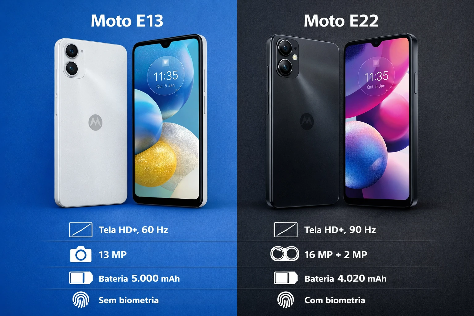 Comparação entre Moto E13 vs Moto E22